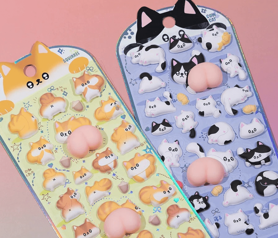 （3枚セット）お尻ぷにぷに シールおしりシール ぷくぷくボンボンシール もちもち シールぷっくりシール 立体シール キャラクター かわいいシール帳シール交換 スマホケース デコシールクリスマスプレゼント - ジャパンパーツセンター