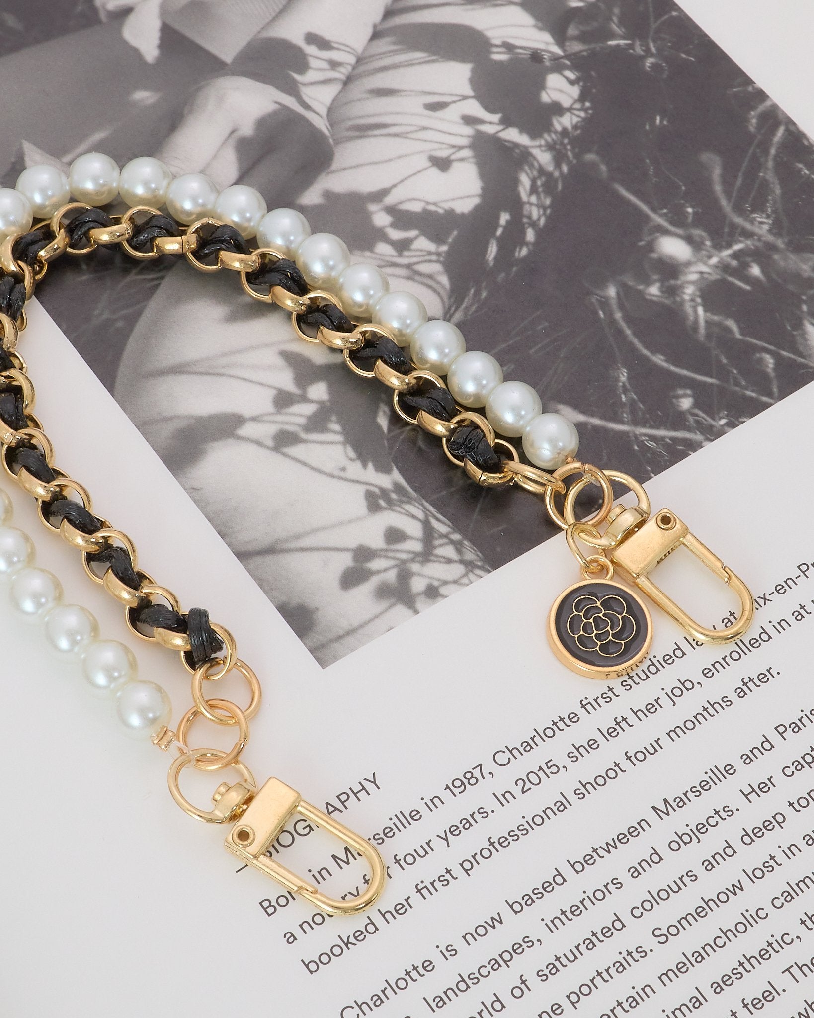 カン付き 合皮パールチェーン バッグ持ち手 約26㎝ JPC0193